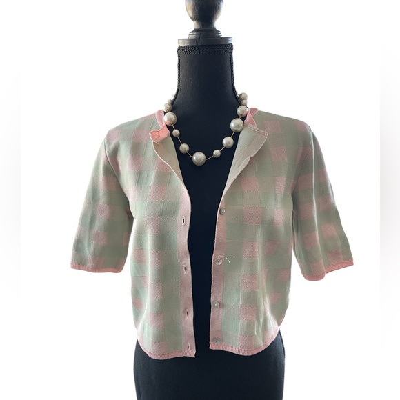 ZARA Plaid Crop Knit Jacket Size M ASO Layla Keating (All American) Preppy - Picture 2 of 7
